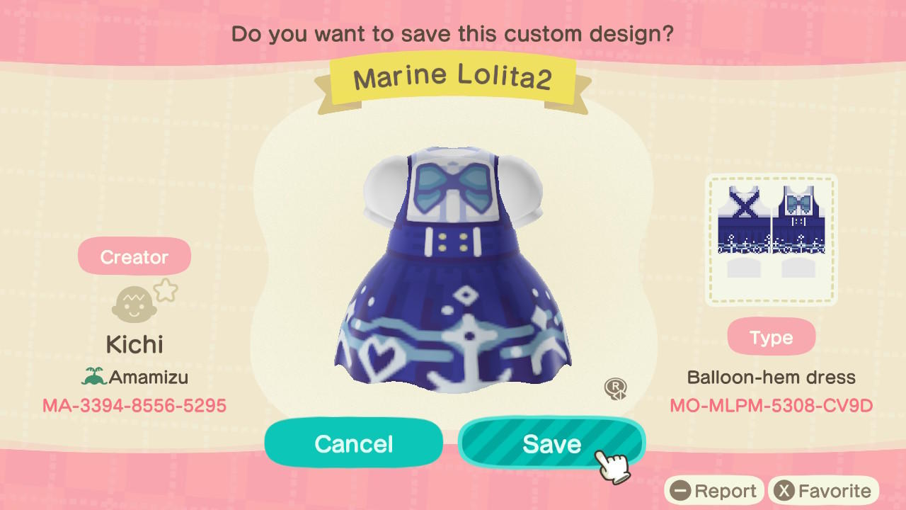 Animal Crossing Design Code: MO-MLPM-5308-CV9D Marine Lolita 2