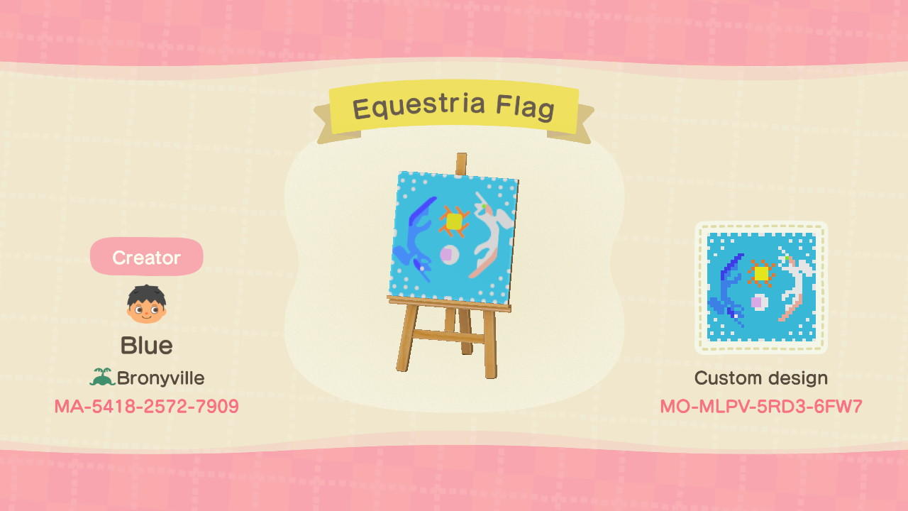 Animal Crossing Design Code: MO-MLPV-5RD3-6FW7 Equestria Flag