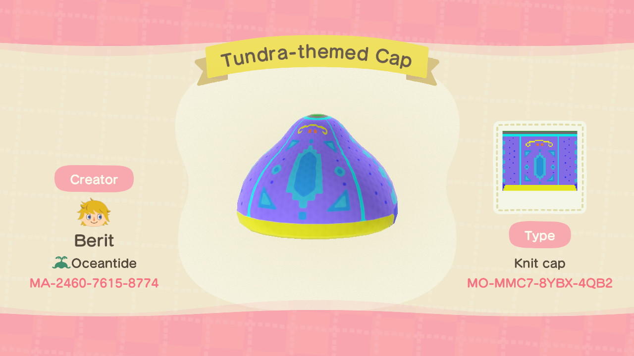 Animal Crossing Design Code: MO-MMC7-8YBX-4QB2 Tundra Themed Cap