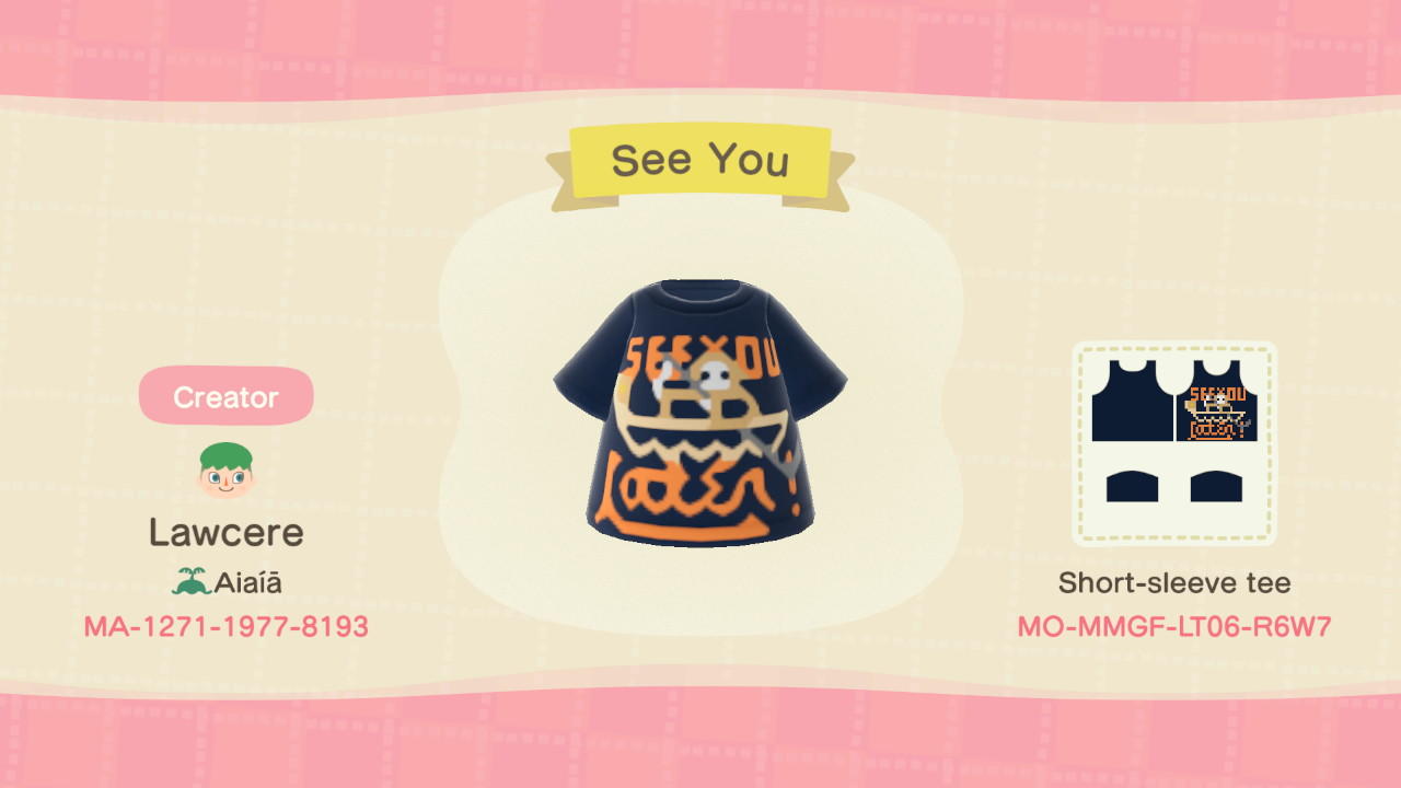 Animal Crossing Design Code: MO-MMGF-LT06-R6W7 See You
