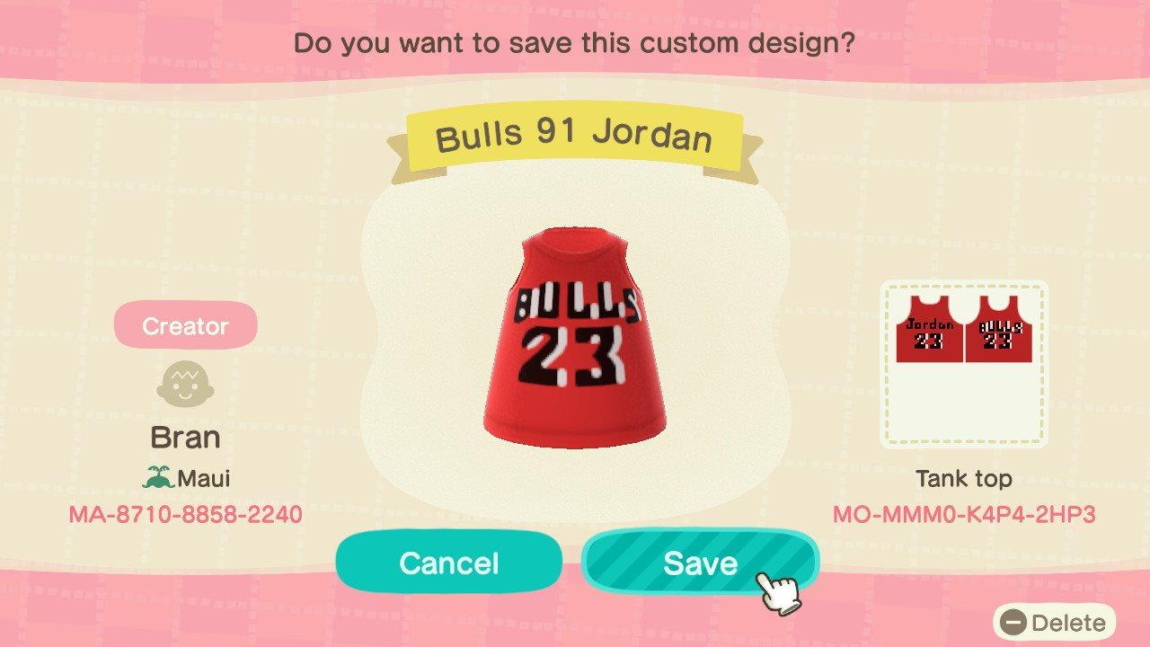 Animal Crossing Design Code: MO-MMM0-K4P4-2HP3 Bulls 91 Jordan
