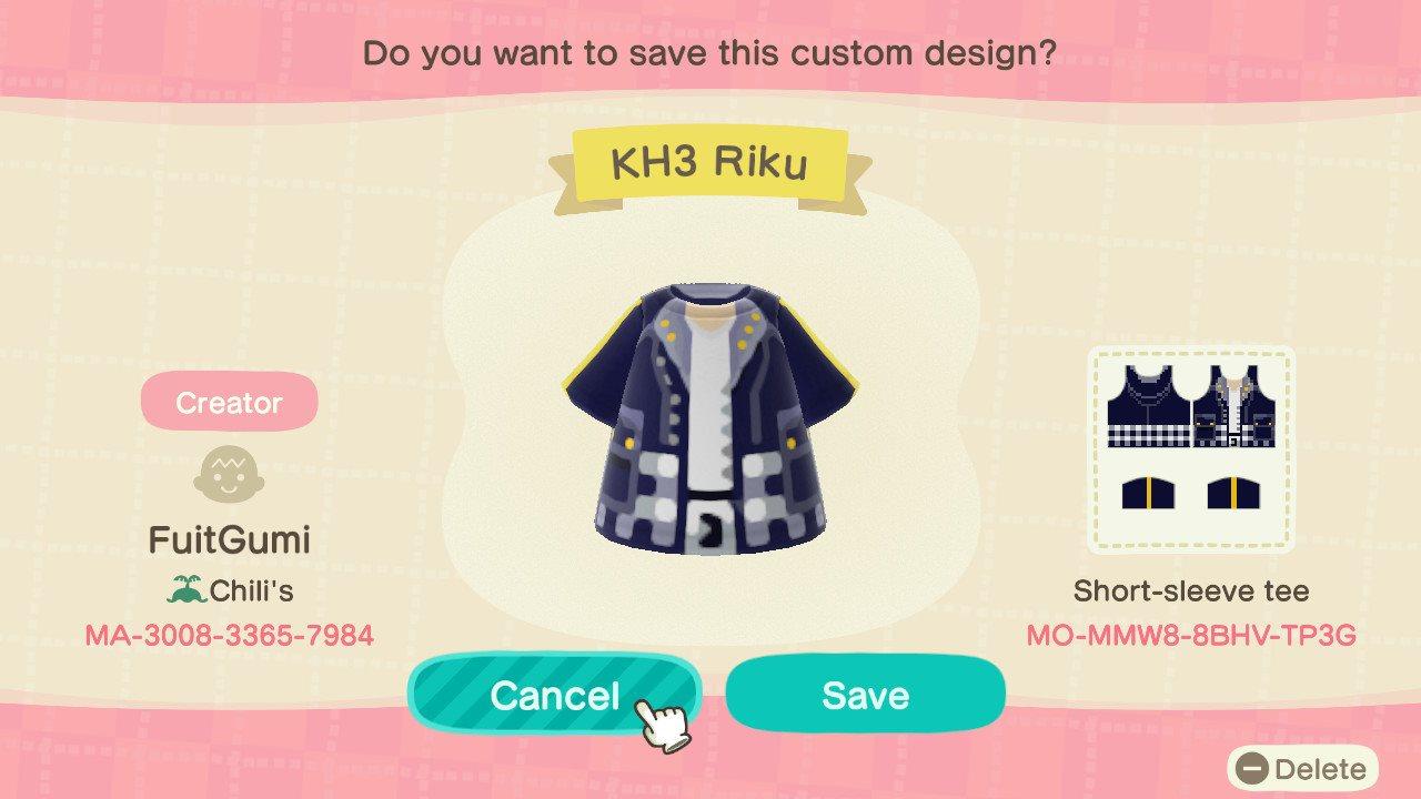 Animal Crossing Design Code: MO-MMW8-8BHV-TP3G KH3 Riku