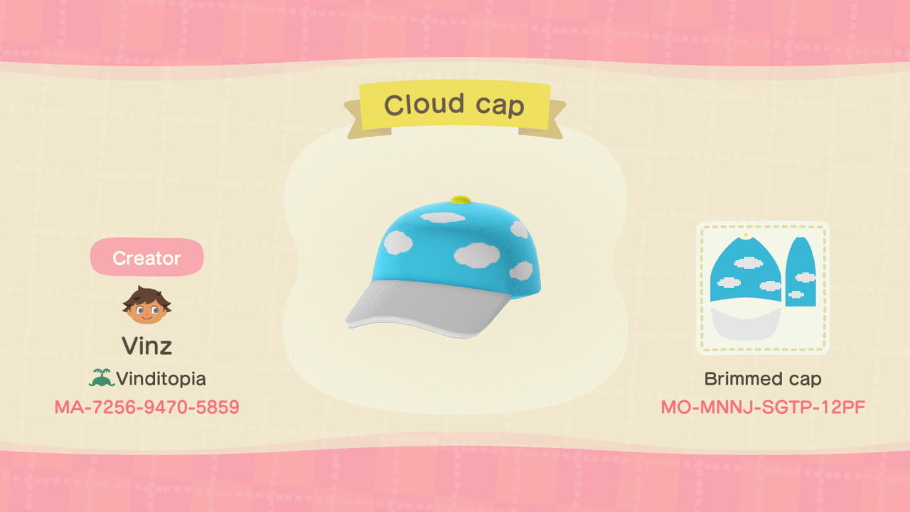 Animal Crossing Design Code: MO-MNNJ-SGTP-12PF Cloud cap