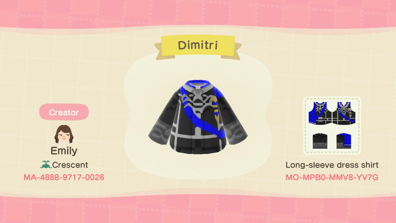 Animal Crossing Design Code: MO-MPB0-MMV8-YV7G Dimitri