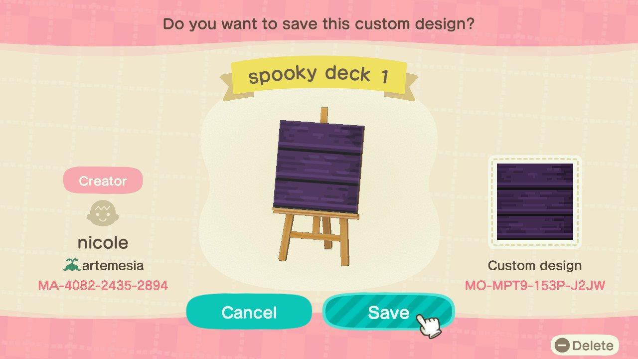 Animal Crossing Design Code: MO-MPT9-153P-J2JW spooky deck 1