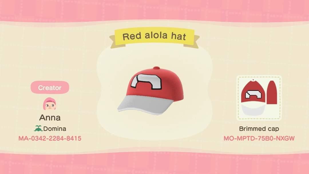 Animal Crossing Design Code: MO-MPTD-75B0-NXGW Red Alola hat