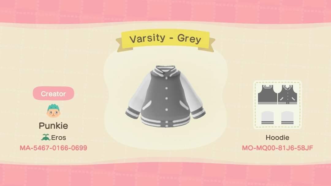 Animal Crossing Design Code: MO-MQ00-81J6-58JF Varsity - Grey
