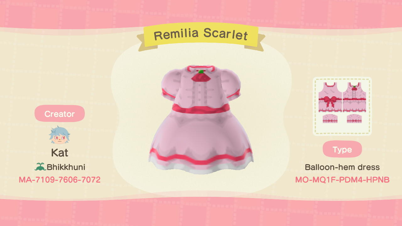 Animal Crossing Design Code: MO-MQ1F-PDM4-HPNB Remilia Scarlet