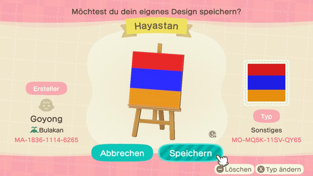 Animal Crossing Design Code: MO-MQ5K-11SV-QY65 Armenia
