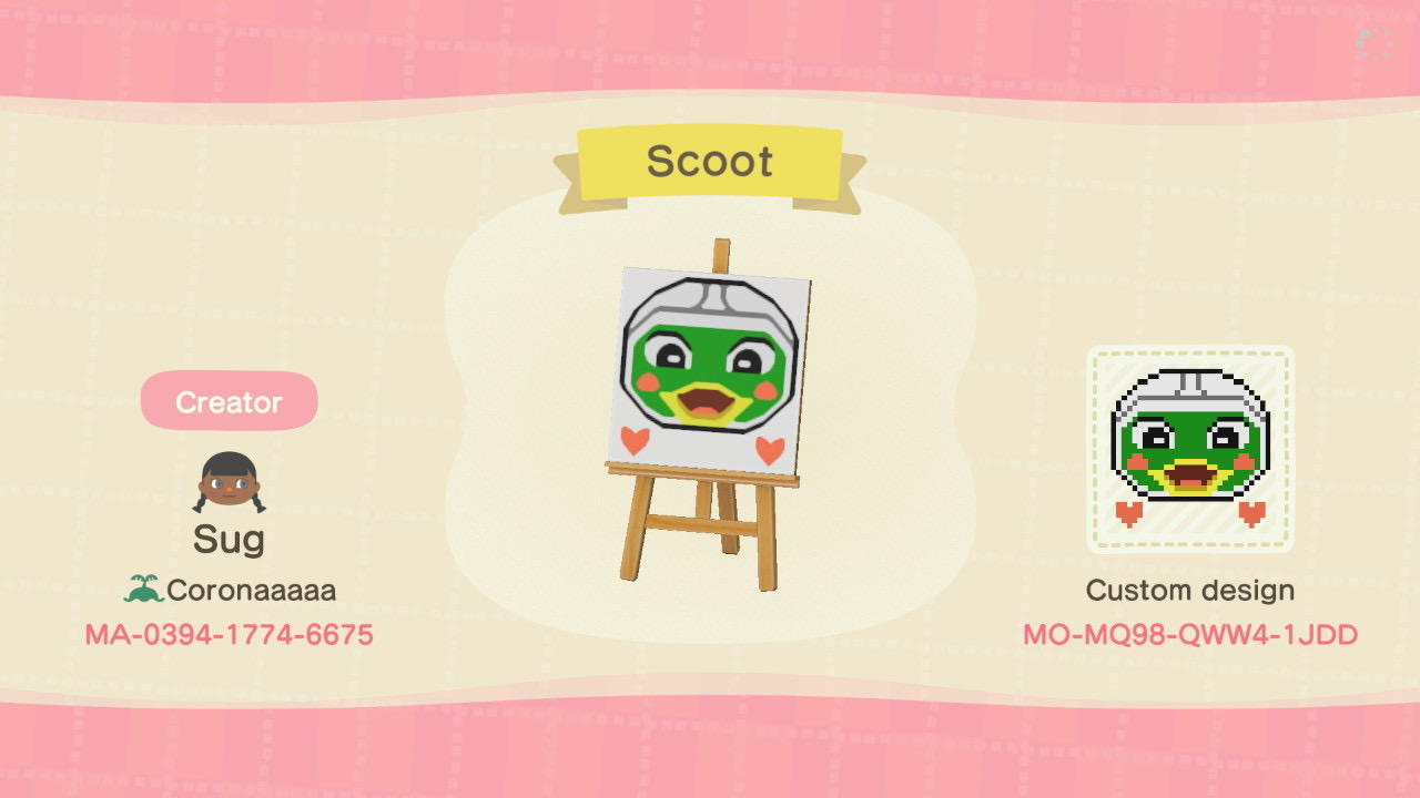 Animal Crossing Design Code: MO-MQ98-QWW4-1JDD SCOOT THE DUCK