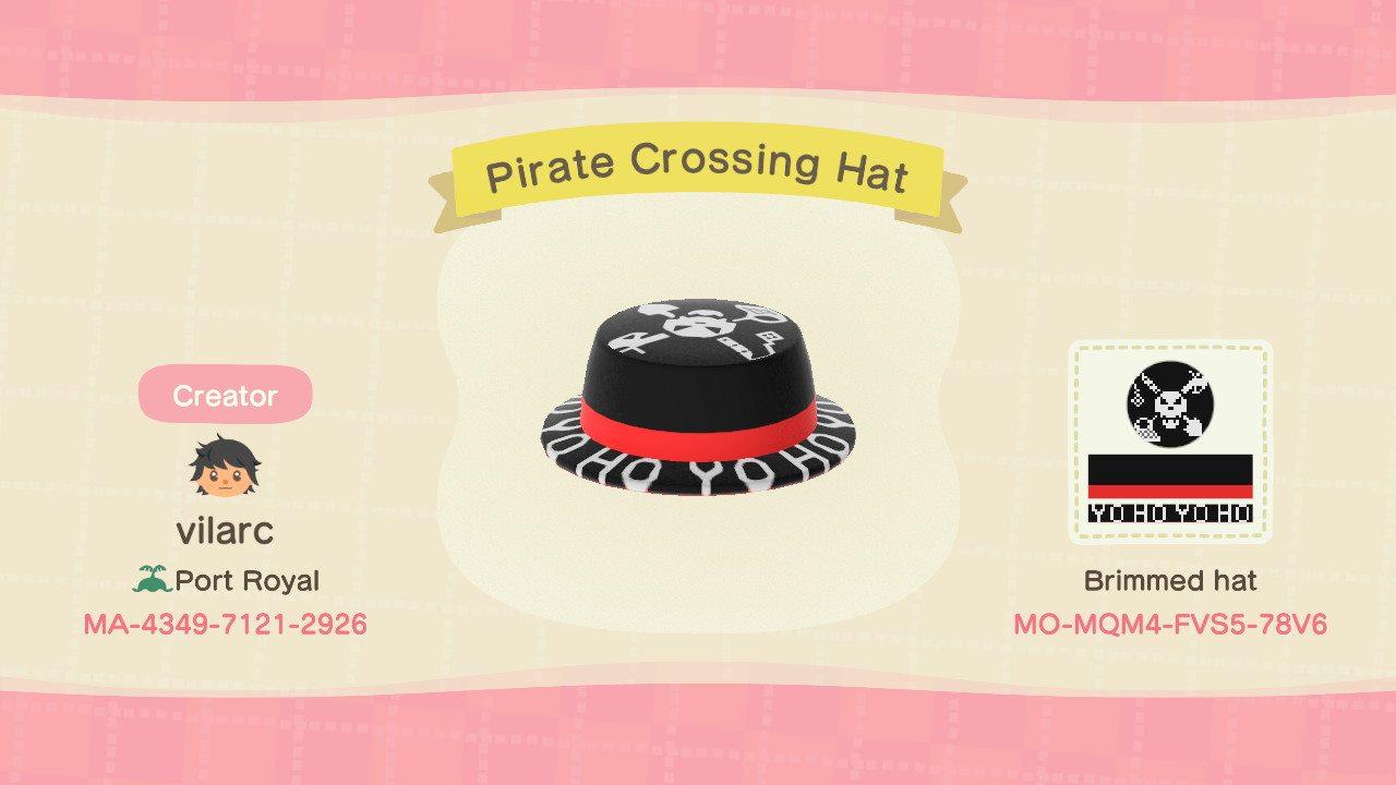 Animal Crossing Design Code: MO-MQM4-FVS5-78V6 Pirate Yo Ho Hat