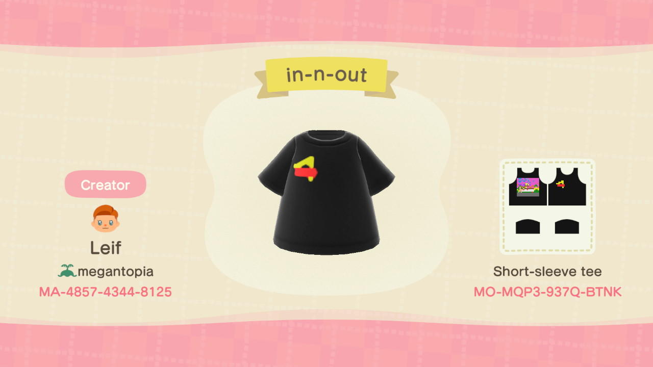 Animal Crossing Design Code: MO-MQP3-937Q-BTNK In-N-Out