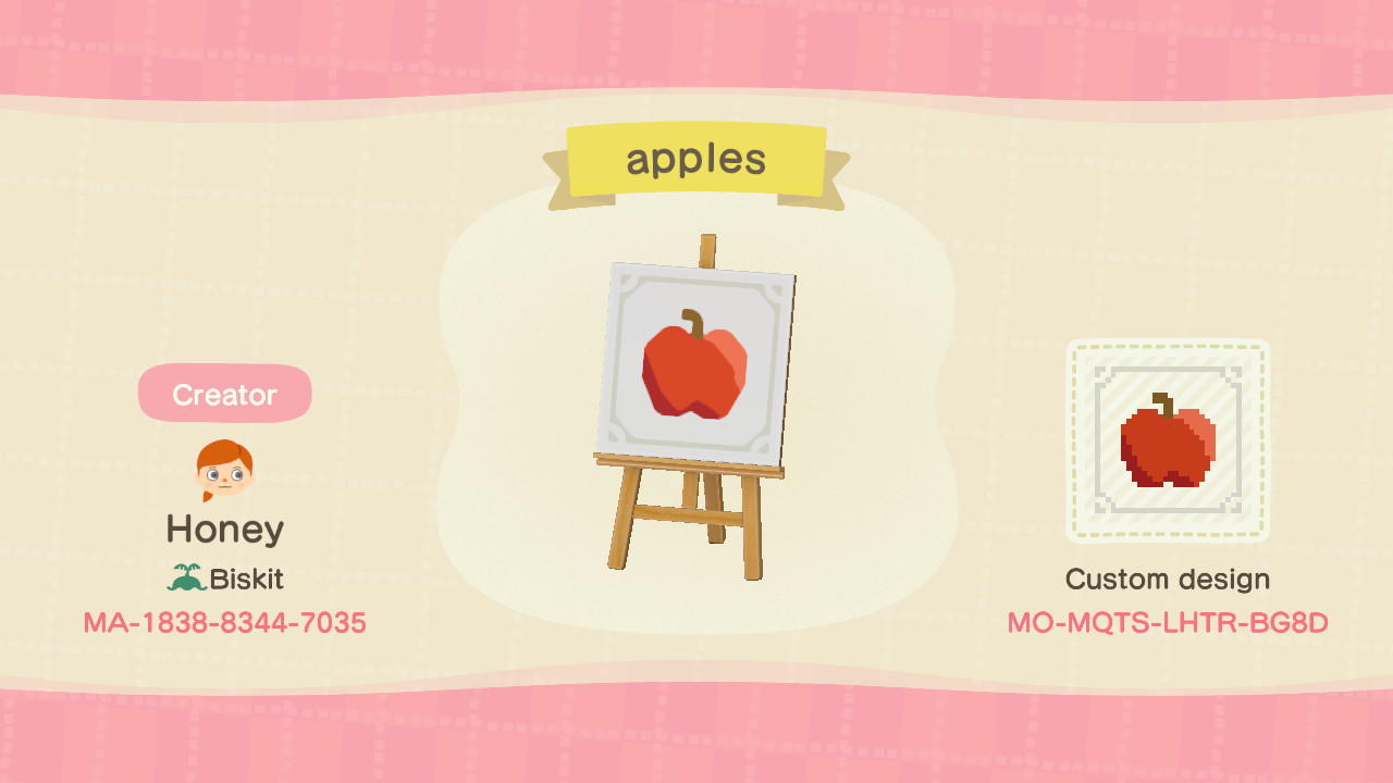 Animal Crossing Design Code: MO-MQTS-LHTR-BG8D Apples