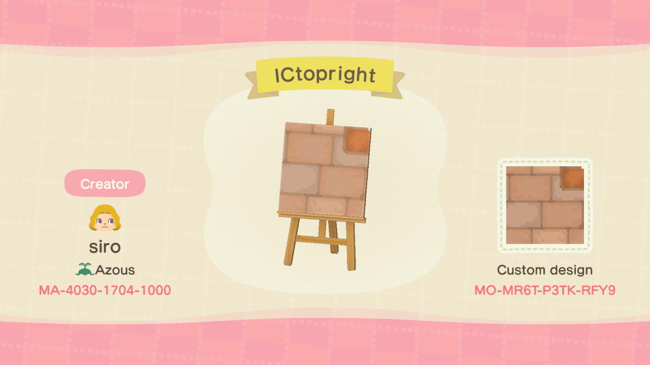 Animal Crossing Design Code: MO-MR6T-P3TK-RFY9 Brick Path - ICTR