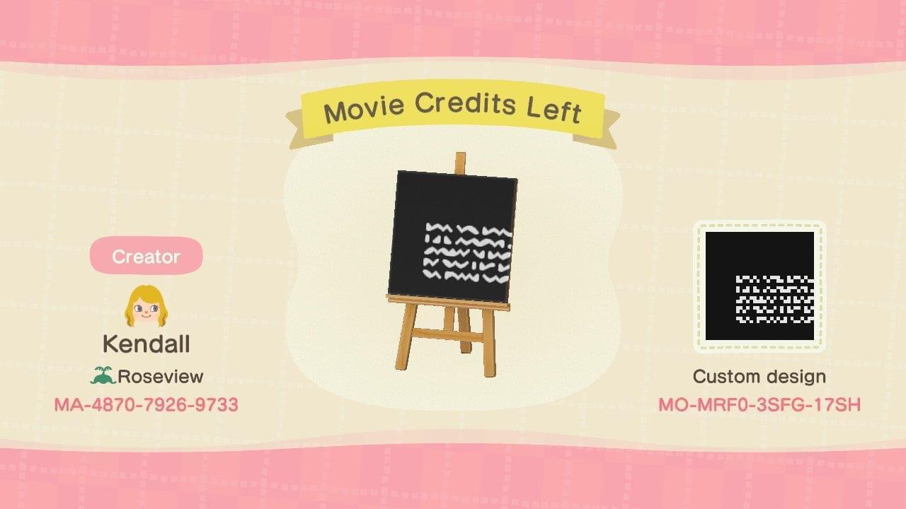 Animal Crossing Design Code: MO-MRF0-3SFG-17SH Movie Credits Left