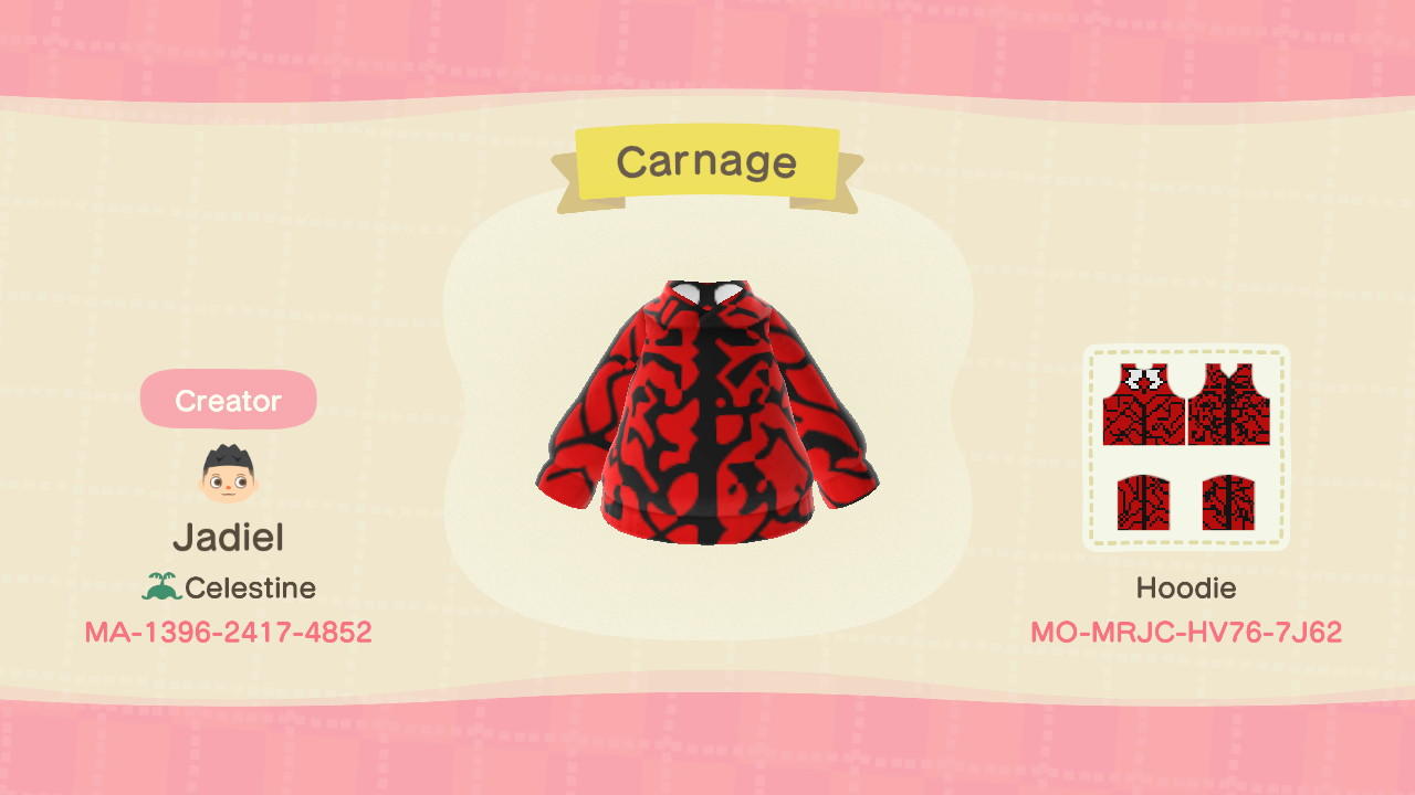 Animal Crossing Design Code: MO-MRJC-HV76-7J62 Carnage