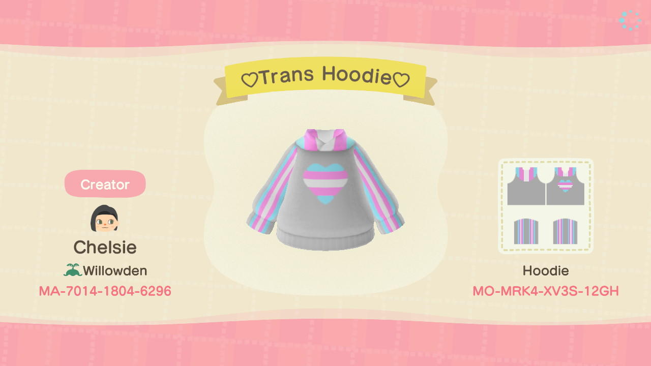 Animal Crossing Design Code: MO-MRK4-XV3S-12GH ♡Trans Hoodie♡