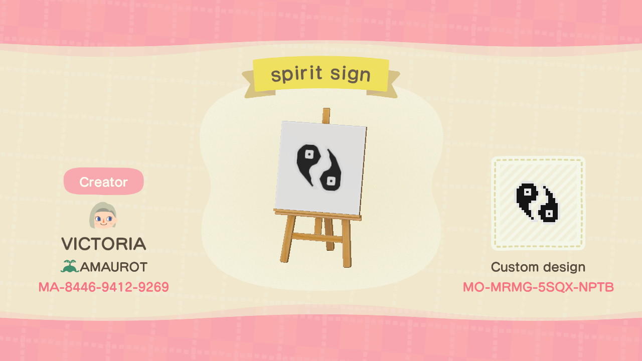 Animal Crossing Design Code: MO-MRMG-5SQX-NPTB spirit sign