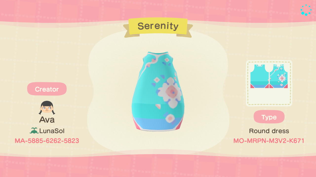 Animal Crossing Design Code: MO-MRPN-M3V2-K671 Serenity