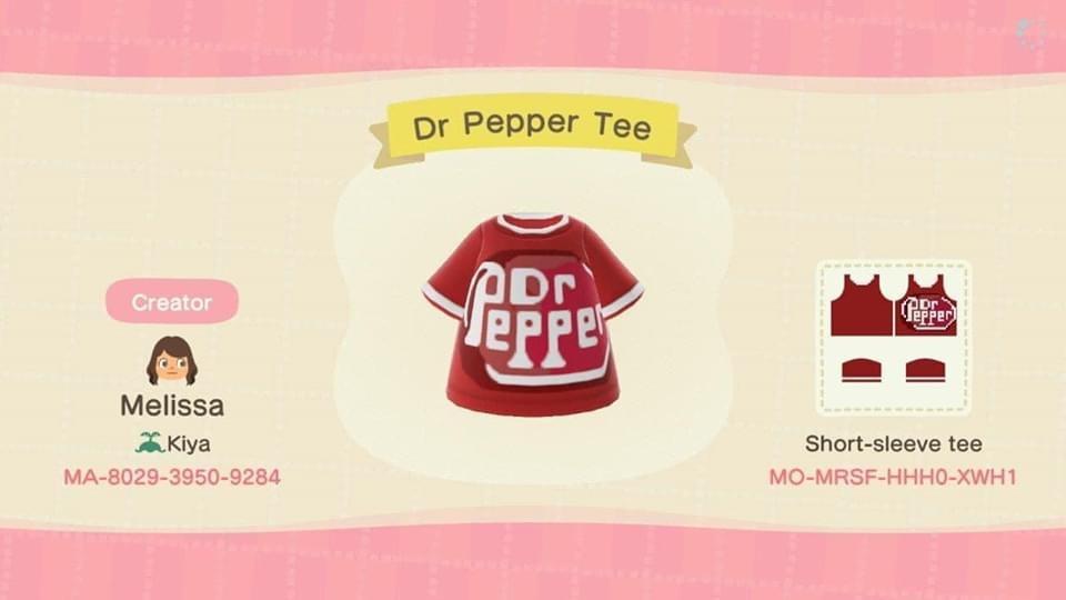 Animal Crossing Design Code: MO-MRSF-HHH0-XWH1 Dr Pepper Tee