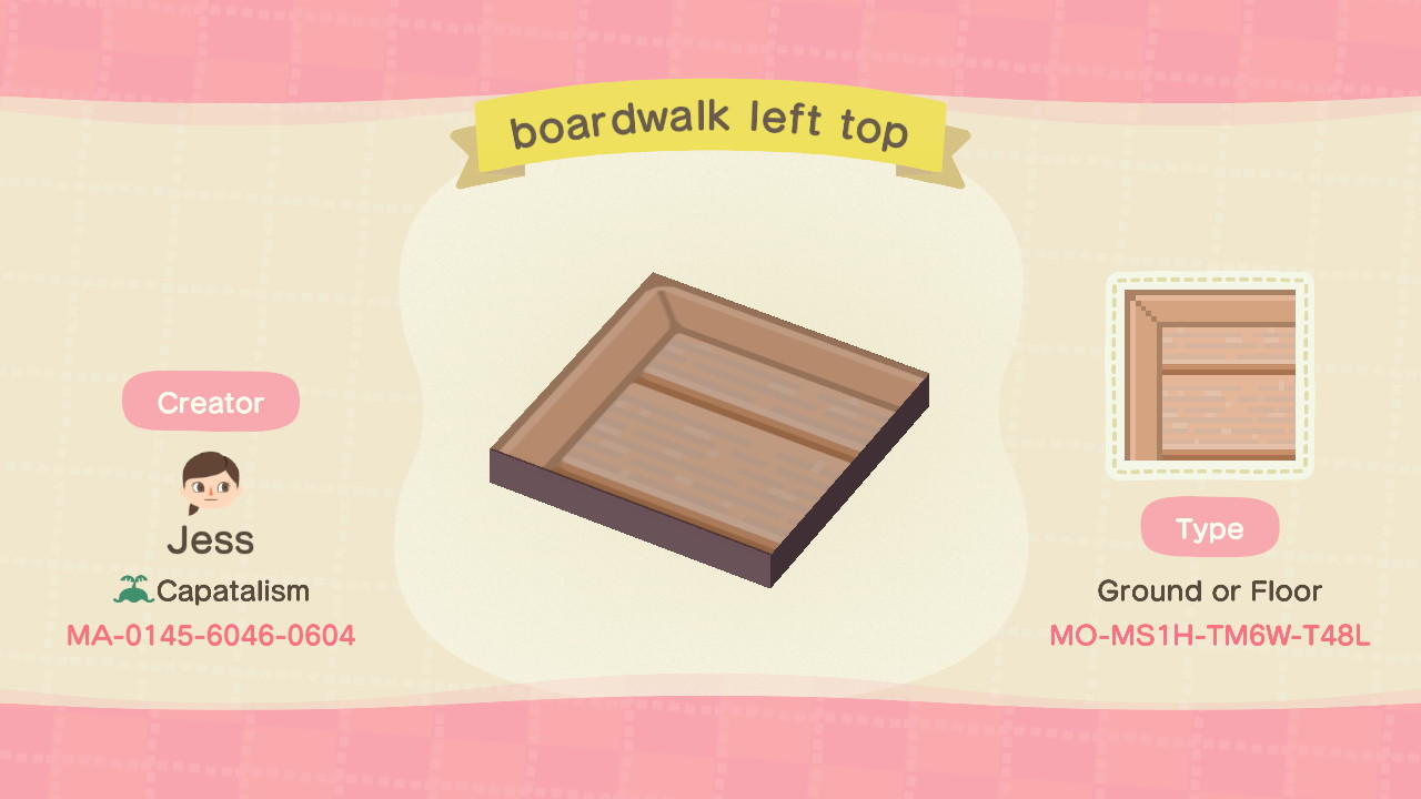 Animal Crossing Design Code: MO-MS1H-TM6W-T48L boardwalk left top