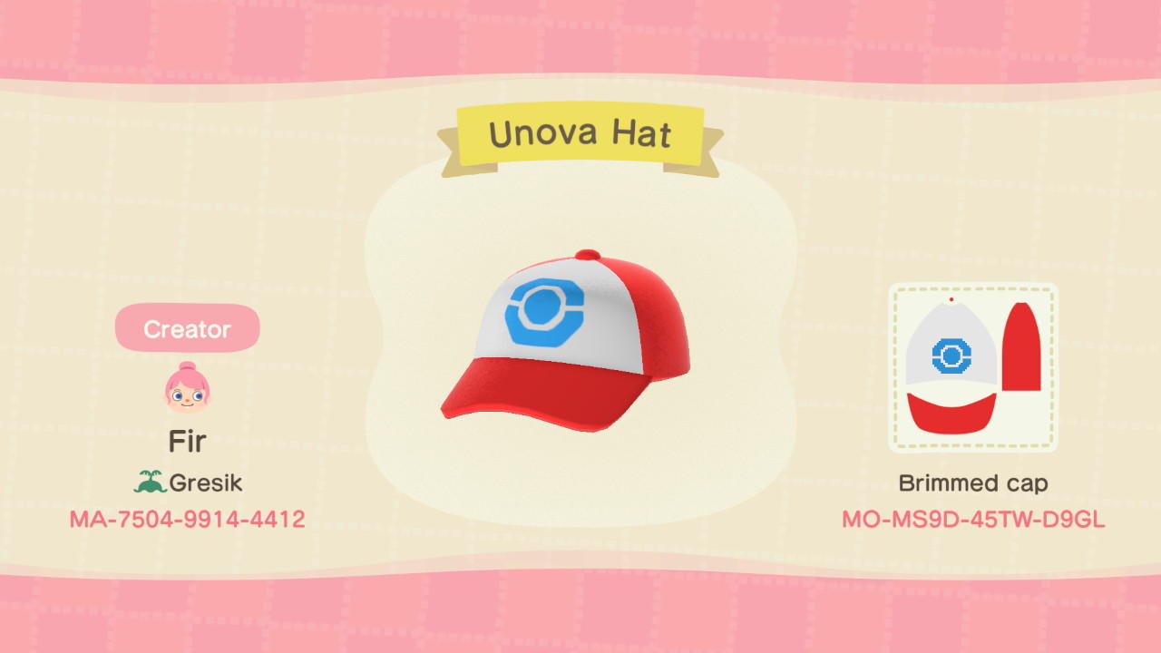 Animal Crossing Design Code: MO-MS9D-45TW-D9GL Unova Hat