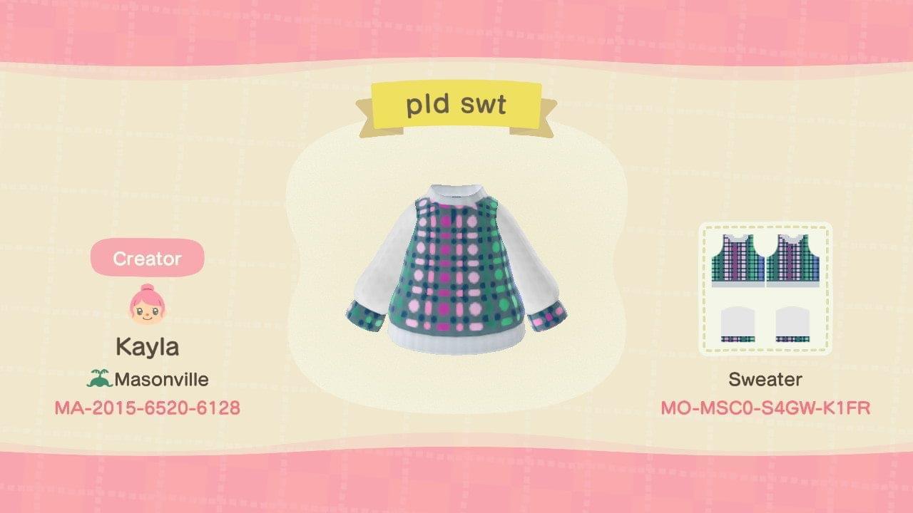 Animal Crossing Design Code: MO-MSC0-S4GW-K1FR Plaid sweater