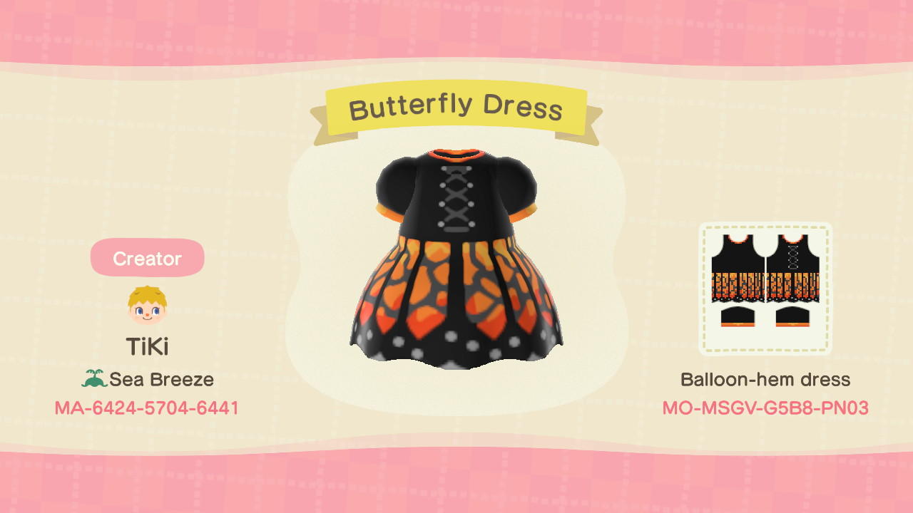 Animal Crossing Design Code: MO-MSGV-G5B8-PN03 Butterfly Dress