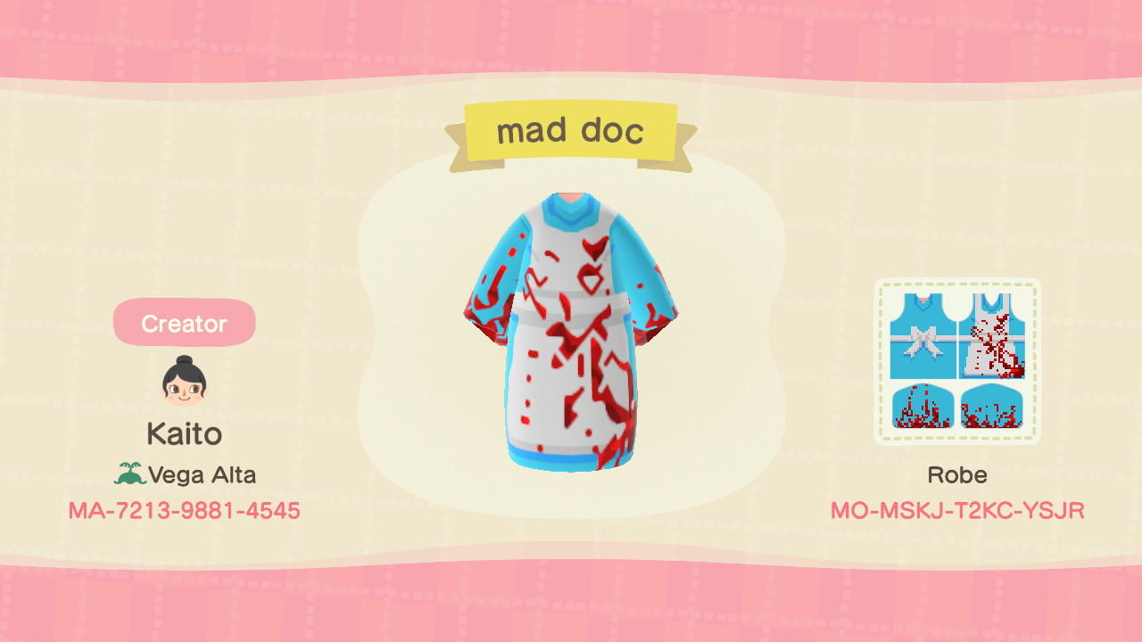 Animal Crossing Design Code: MO-MSKJ-T2KC-YSJR mad doctor