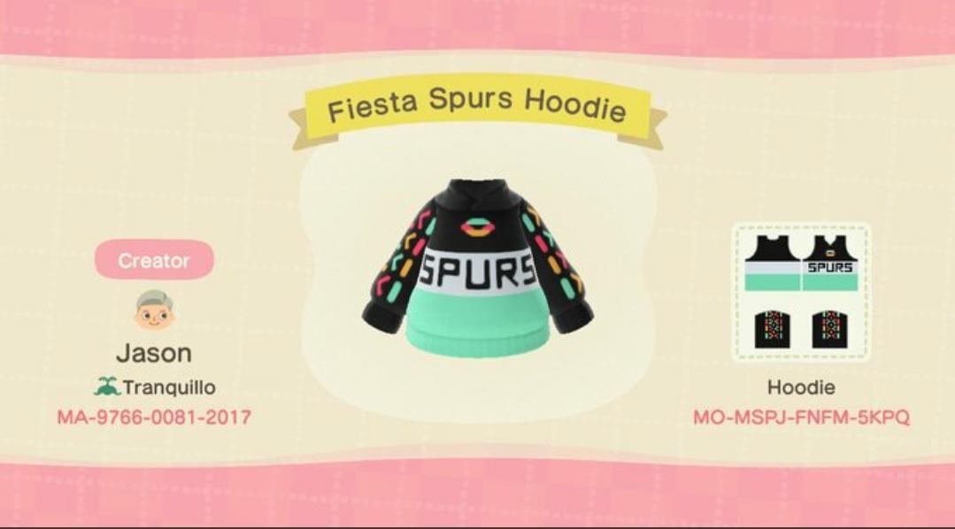 Animal Crossing Design Code: MO-MSPJ-FNFM-5KPQ Fiesta Spurs Hoodie