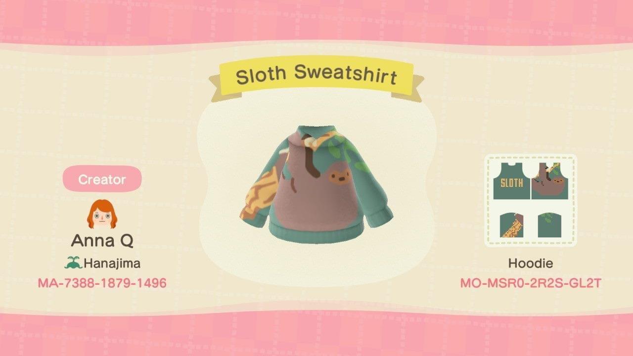 Animal Crossing Design Code: MO-MSR0-2R2S-GL2T Sloth Sweatshirt
