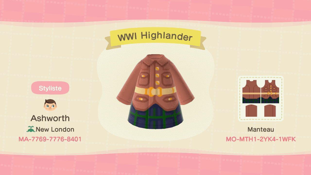 Animal Crossing Design Code: MO-MTH1-2YK4-1WFK WW1 Scottish