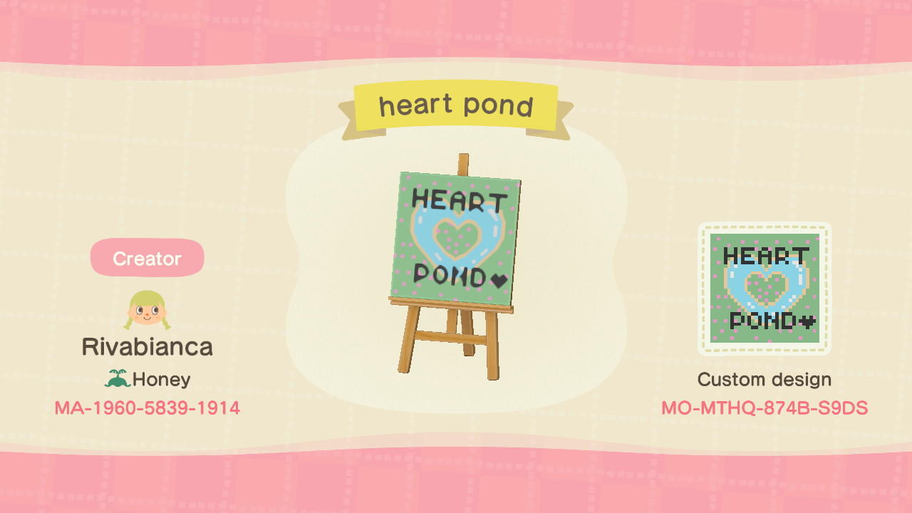 Animal Crossing Design Code: MO-MTHQ-874B-S9DS heart pond