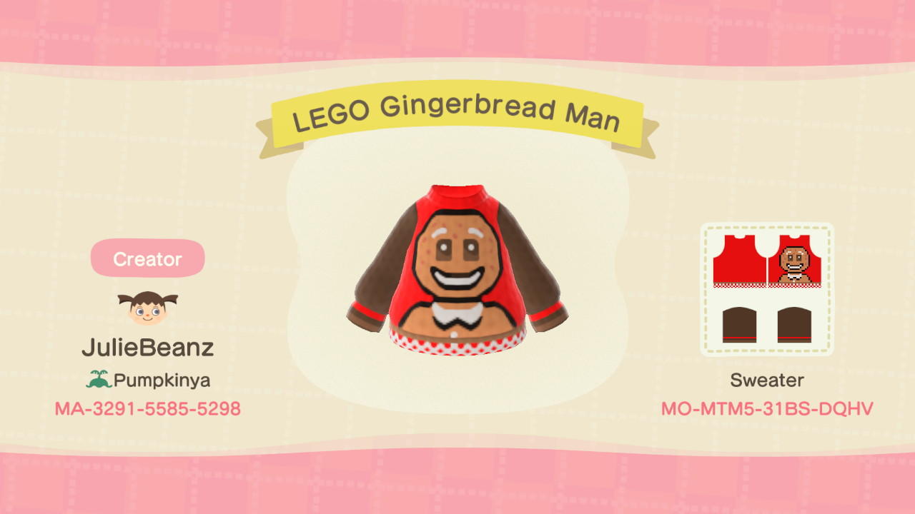 Animal Crossing Design Code: MO-MTM5-31BS-DQHV LEGO Gingerbread Man
