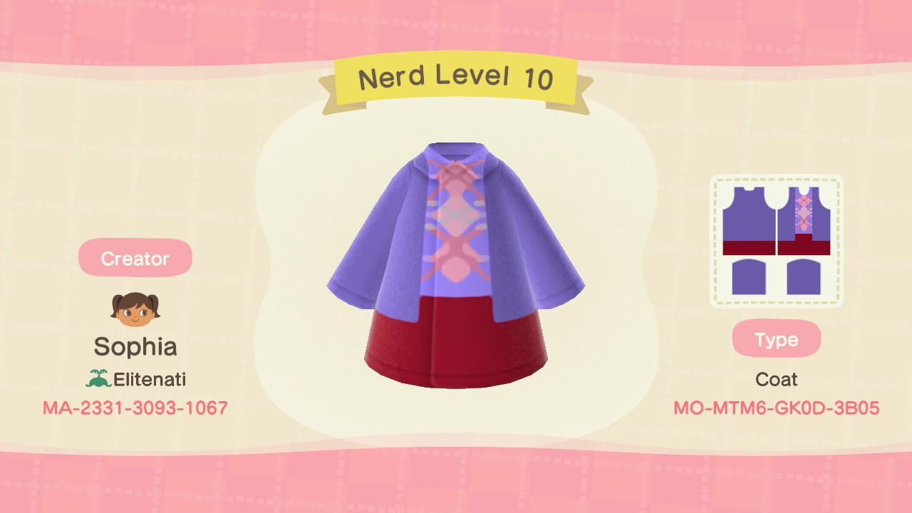 Animal Crossing Design Code: MO-MTM6-GK0D-3B05 Nerd Level 10