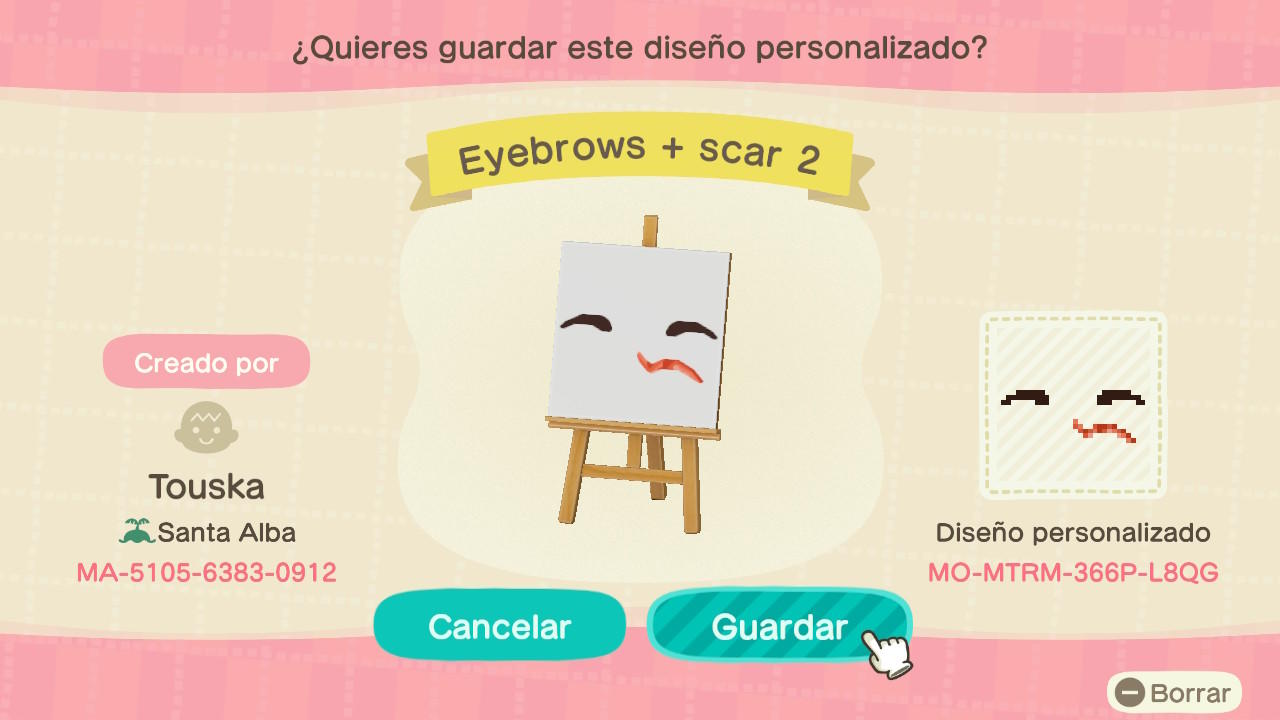 Animal Crossing Design Code: MO-MTRM-366P-L8QG Eyebrows + scar 2