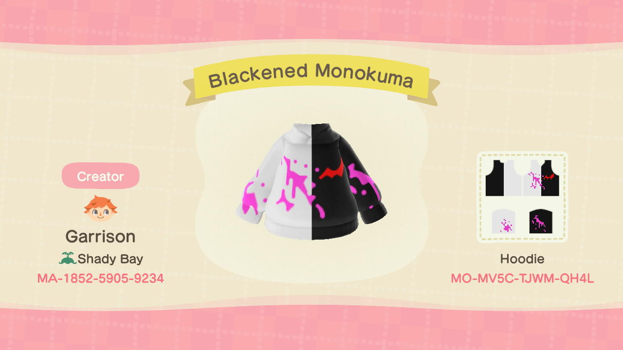 Animal Crossing Design Code: MO-MV5C-TJWM-QH4L Blackened Monokuma