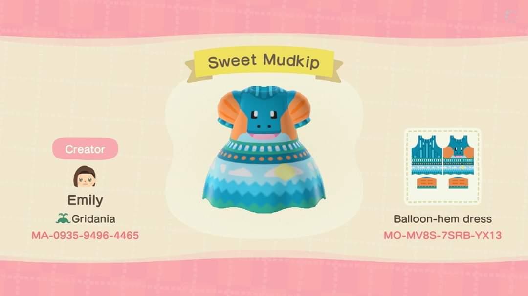 Animal Crossing Design Code: MO-MV8S-7SRB-YX13 Sweet Mudkip