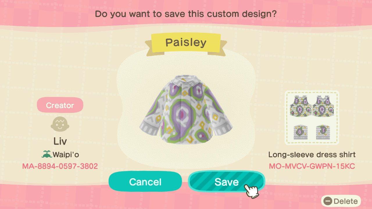 Animal Crossing Design Code: MO-MVCV-GWPN-15KC Paisley
