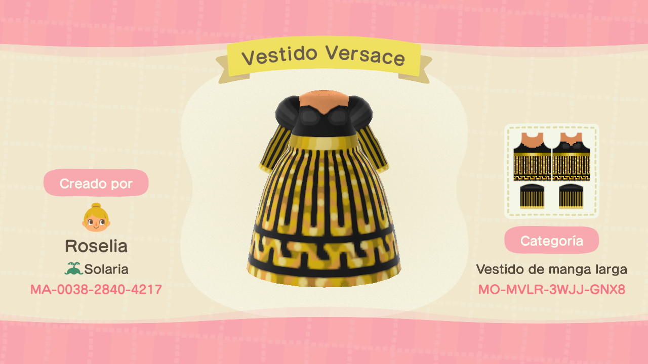 Animal Crossing Design Code: MO-MVLR-3WJJ-GNX8 Vestido versace