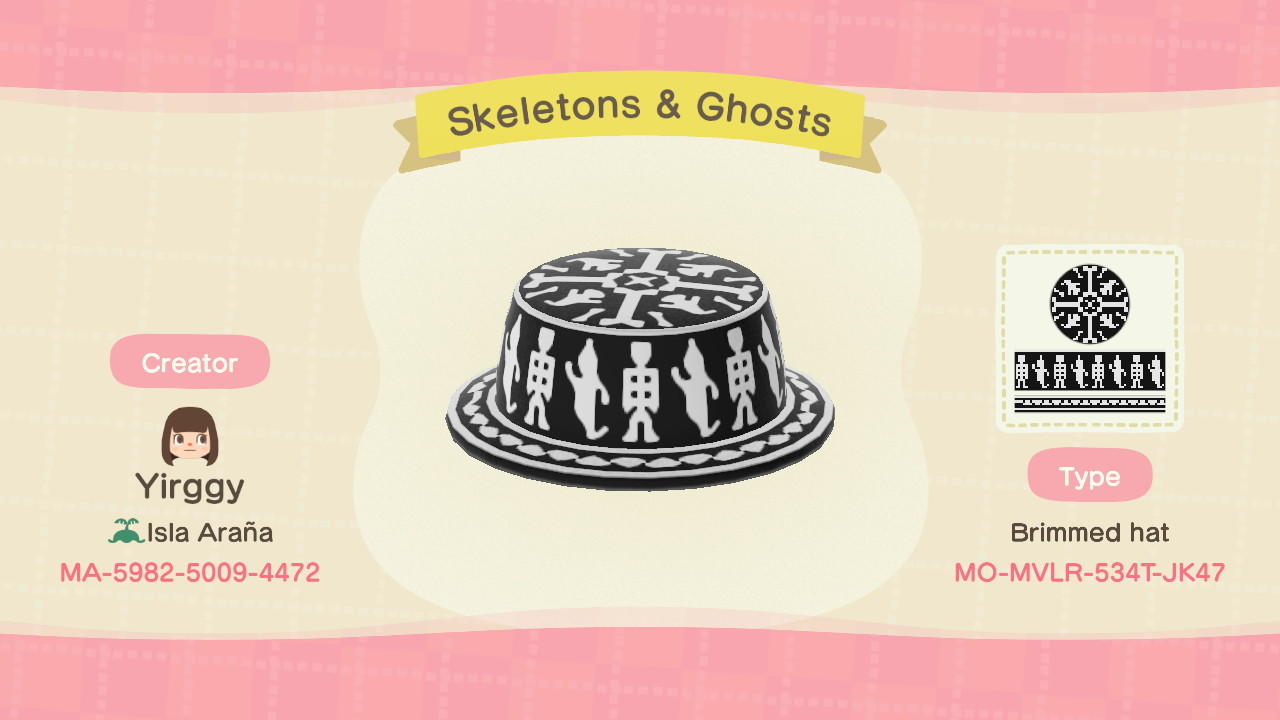 Animal Crossing Design Code: MO-MVLR-534T-JK47 Skeletons & Ghosts