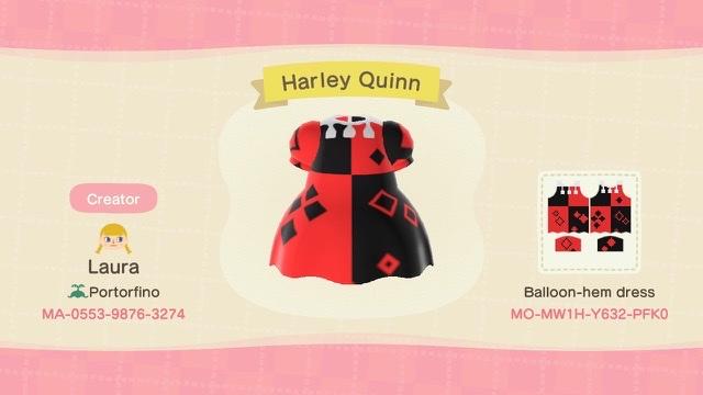 Animal Crossing Design Code: MO-MW1H-Y632-PFK0 Harley Quinn