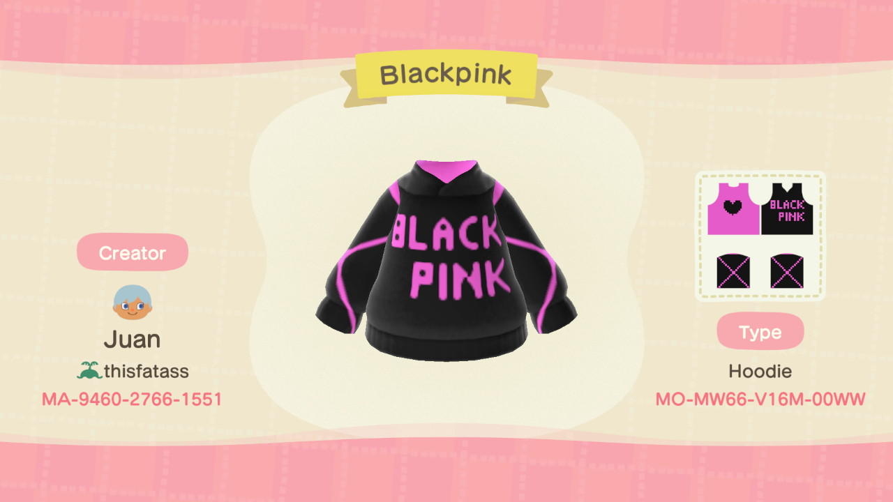Animal Crossing Design Code: MO-MW66-V16M-00WW Blackpink