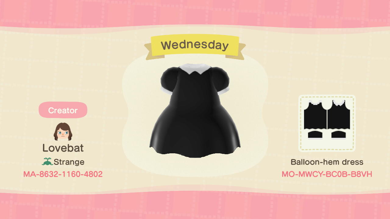 Animal Crossing Design Code: MO-MWCY-BC0B-B8VH Wednesday Addams