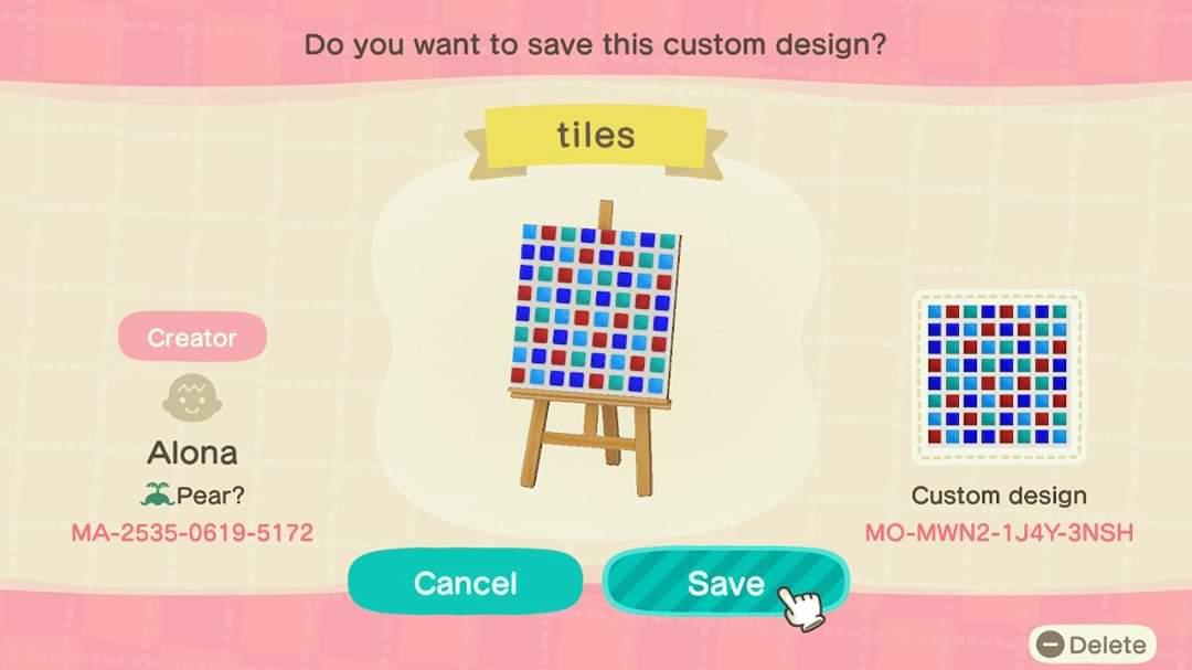Animal Crossing Design Code: MO-MWN2-1J4Y-3NSH tiles