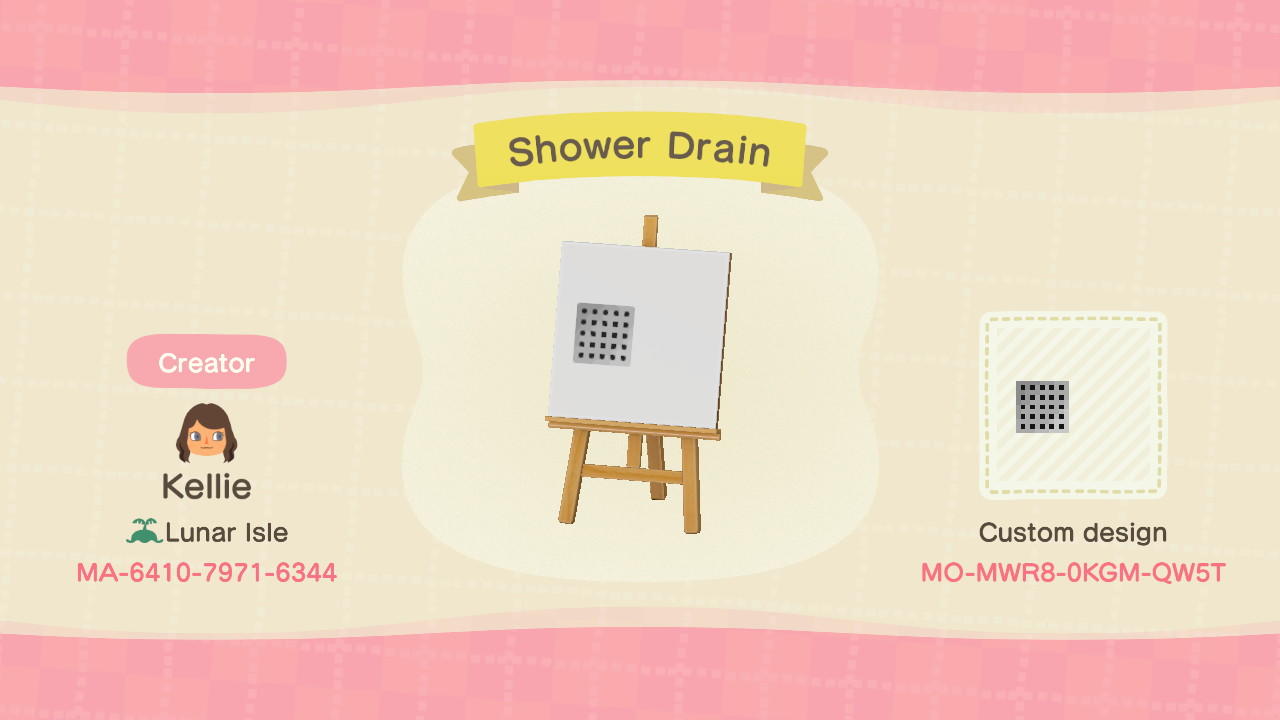Animal Crossing Design Code: MO-MWR8-0KGM-QW5T Shower Drain