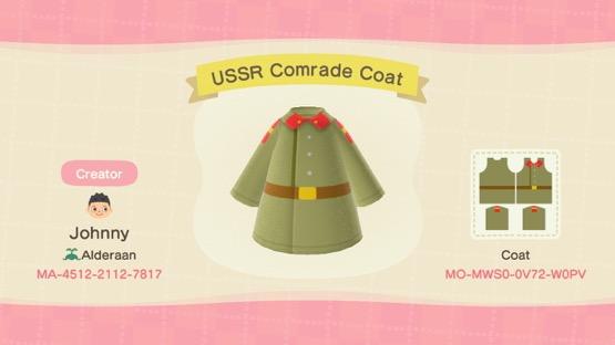 Animal Crossing Design Code: MO-MWS0-0V72-W0PV USSR Comrade Coat