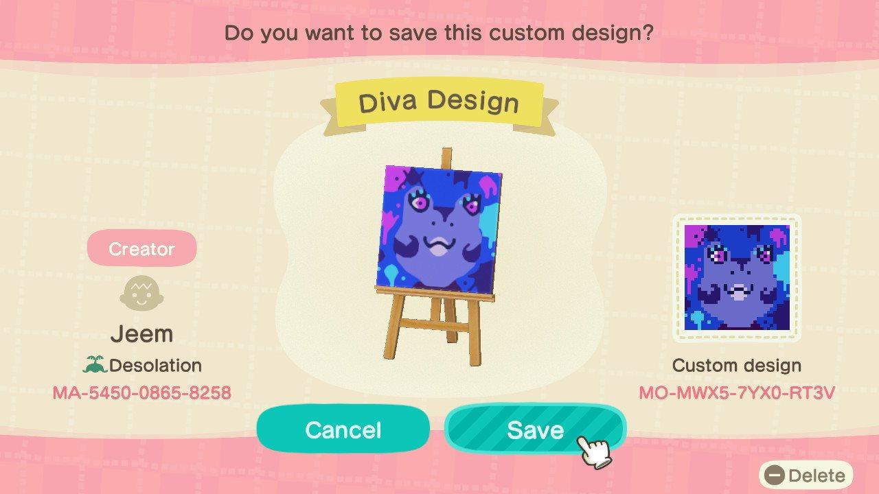 Animal Crossing Design Code: MO-MWX5-7YX0-RT3V Diva Design