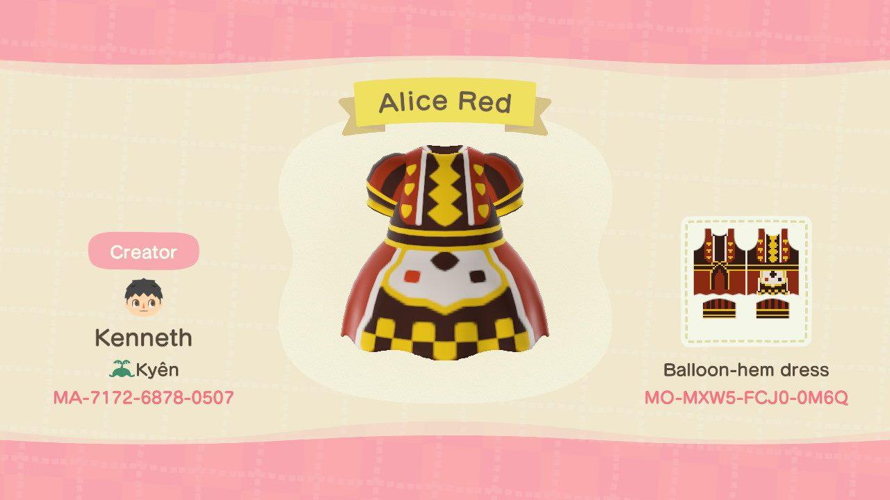 Animal Crossing Design Code: MO-MXW5-FCJ0-0M6Q Alice Red