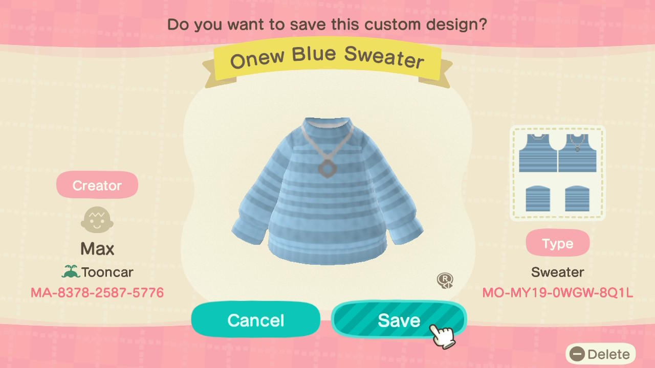 Animal Crossing Design Code: MO-MY19-0WGW-8Q1L SHINee Onew Blue